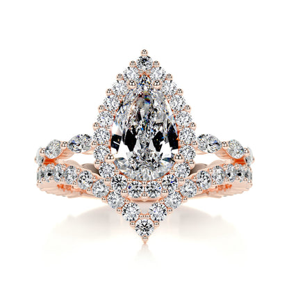 Ethereal 1.50 CT Pear-Shaped Lab Grown Diamond Halo Bridal Ring Set 12
