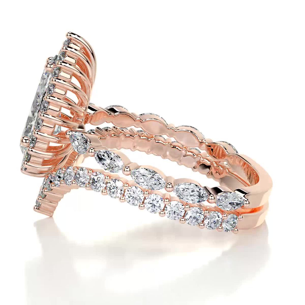 Ethereal 1.50 CT Pear-Shaped Lab Grown Diamond Halo Bridal Ring Set 15