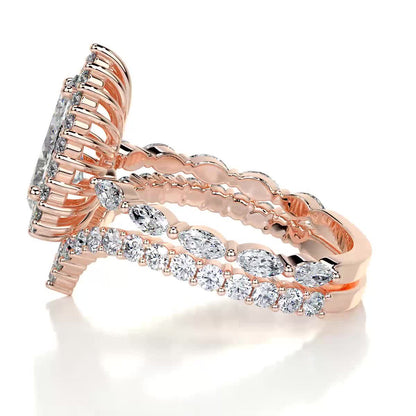 Ethereal 1.50 CT Pear-Shaped Lab Grown Diamond Halo Bridal Ring Set 15