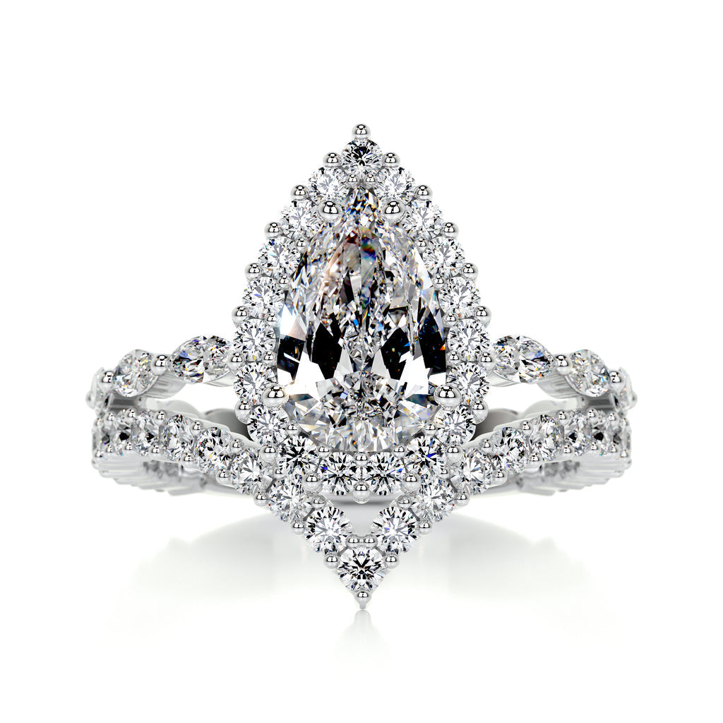 Ethereal 1.50 CT Pear-Shaped Lab Grown Diamond Halo Bridal Ring Set 1