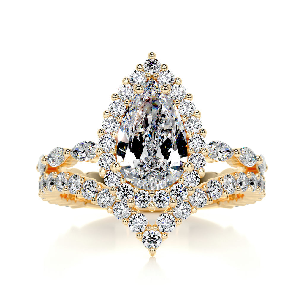 Ethereal 1.50 CT Pear-Shaped Lab Grown Diamond Halo Bridal Ring Set 7
