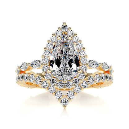 Ethereal 1.50 CT Pear-Shaped Lab Grown Diamond Halo Bridal Ring Set 7
