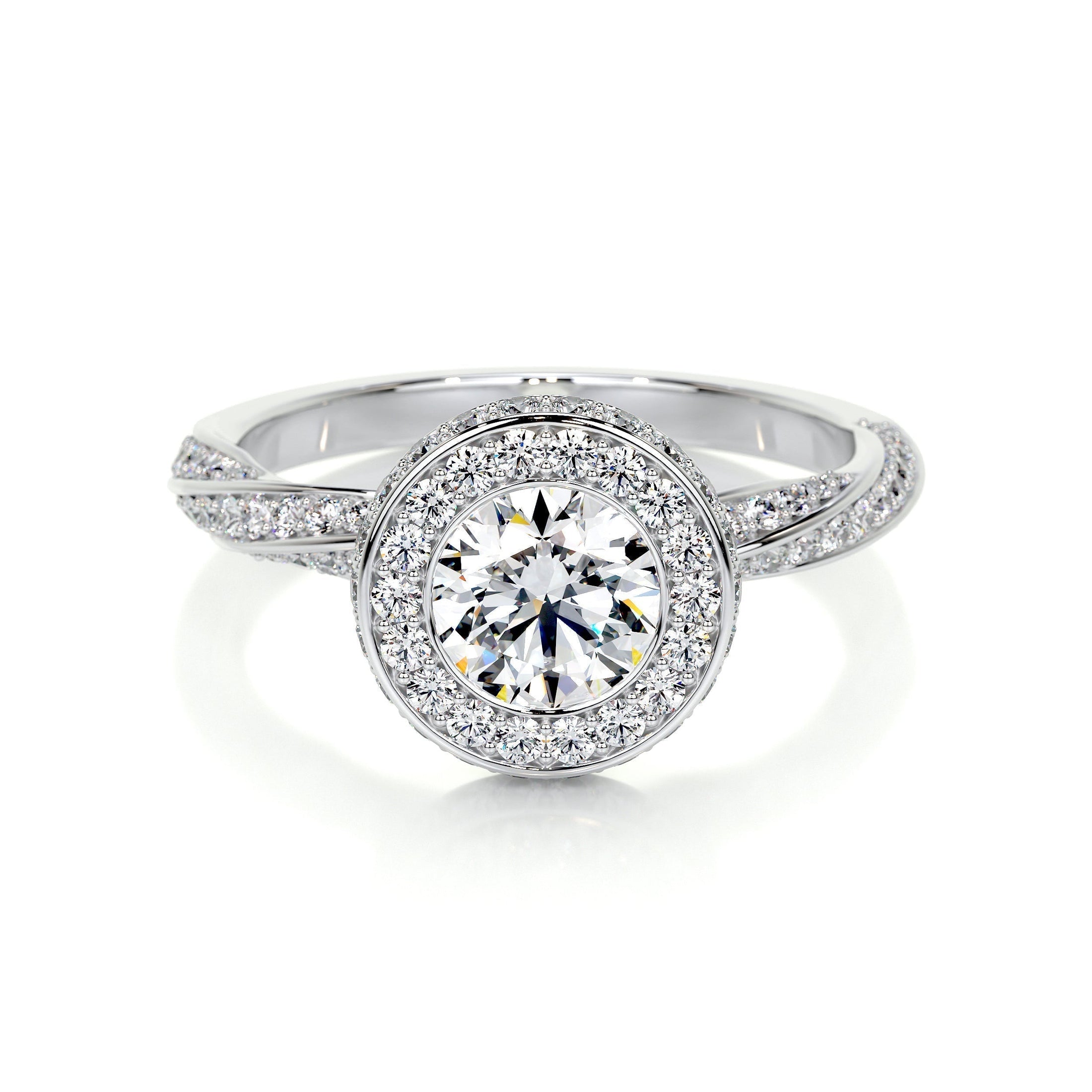 1.0 CT Round Lab Grown Diamond Halo Twisted Pave Engagement Ring