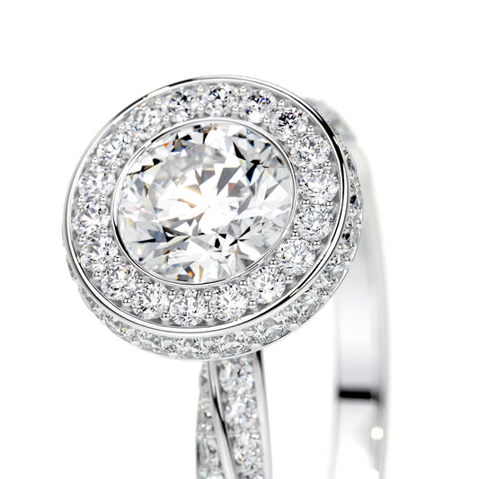 1.0 CT Round Lab Grown Diamond Halo Twisted Pave Engagement Ring