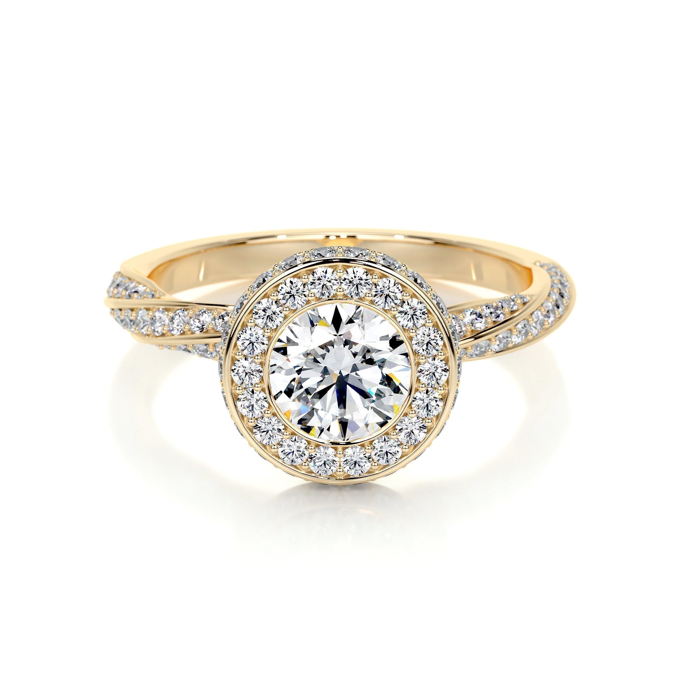 1.0 CT Round Lab Grown Diamond Halo Twisted Pave Engagement Ring