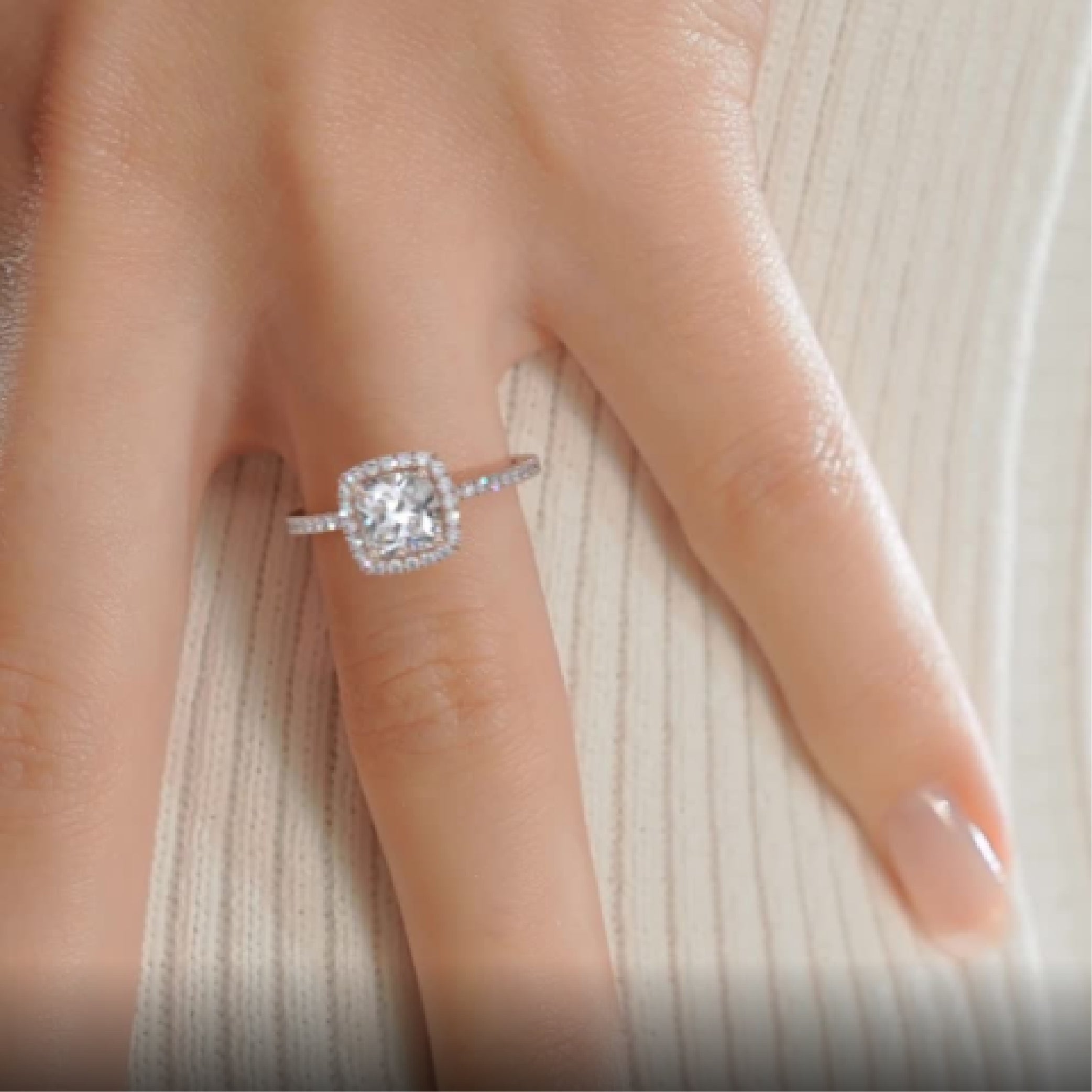 1.0 TCW Cushion Cut Halo Lab Grown Diamond Ring