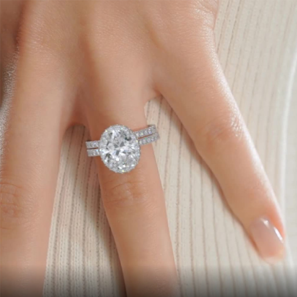 2.0 CT Oval Lab Grown Diamond Halo Bridal Set 4