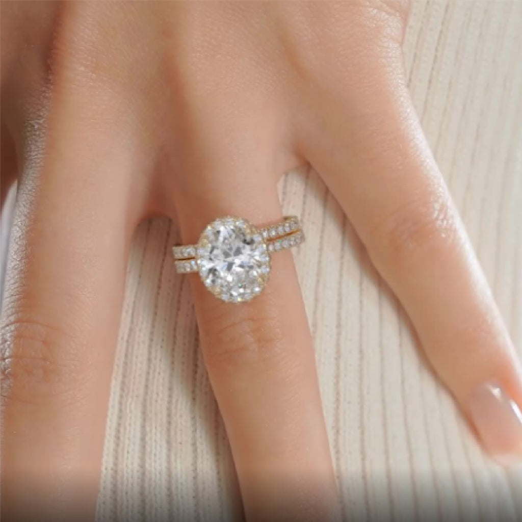 2.0 CT Oval Lab Grown Diamond Halo Bridal Set 8