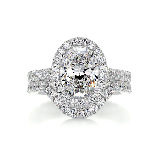 2.0 CT Oval Lab Grown Diamond Halo Bridal Set