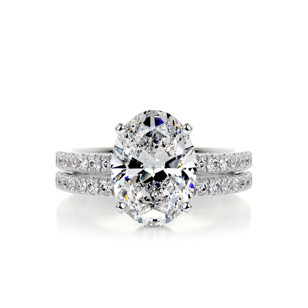 Elegance Defined: 3.0 CT Oval Lab Grown Diamond Hidden Halo Bridal Set