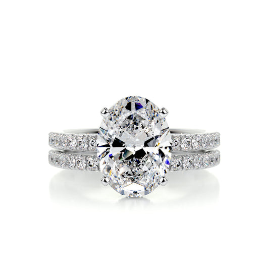 Elegance Defined: 3.0 CT Oval Lab Grown Diamond Hidden Halo Bridal Set