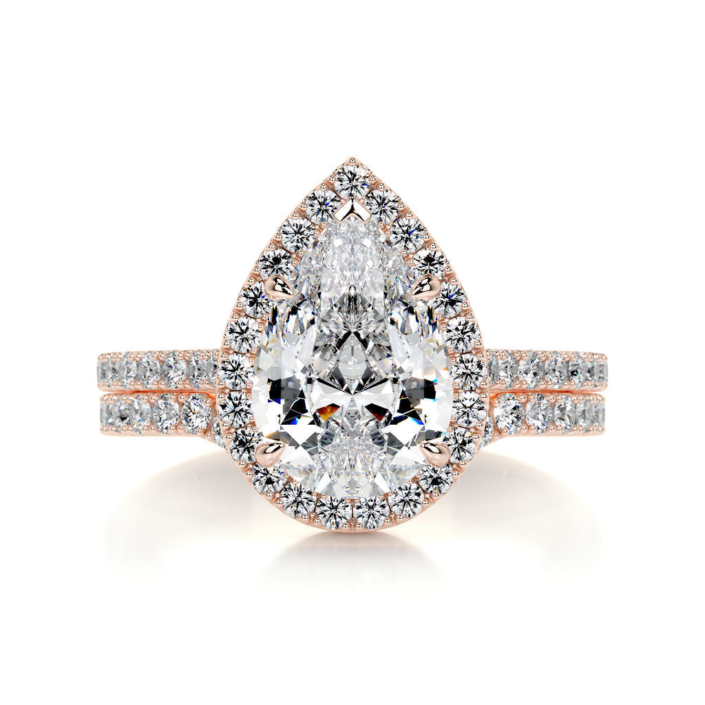 2.0 CT Pear Lab Grown Diamond Halo Bridal Ring Set