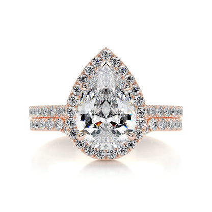 2.0 CT Pear Lab Grown Diamond Halo Bridal Ring Set 11