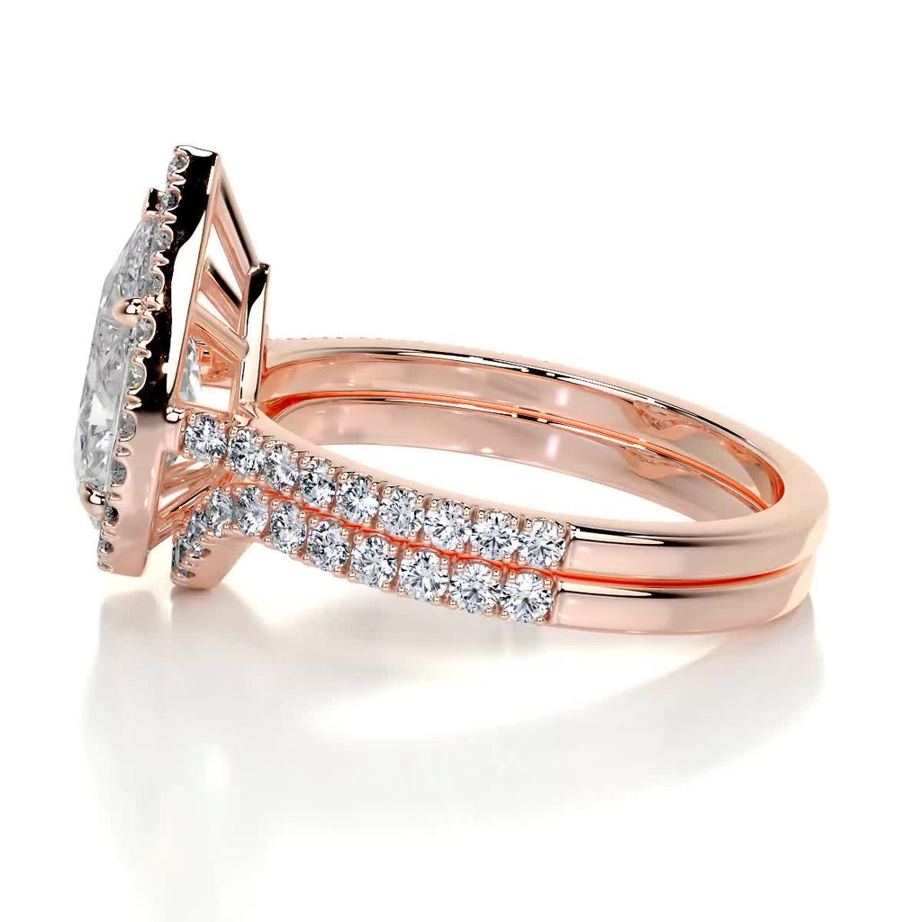 2.0 CT Pear Lab Grown Diamond Halo Bridal Ring Set 14
