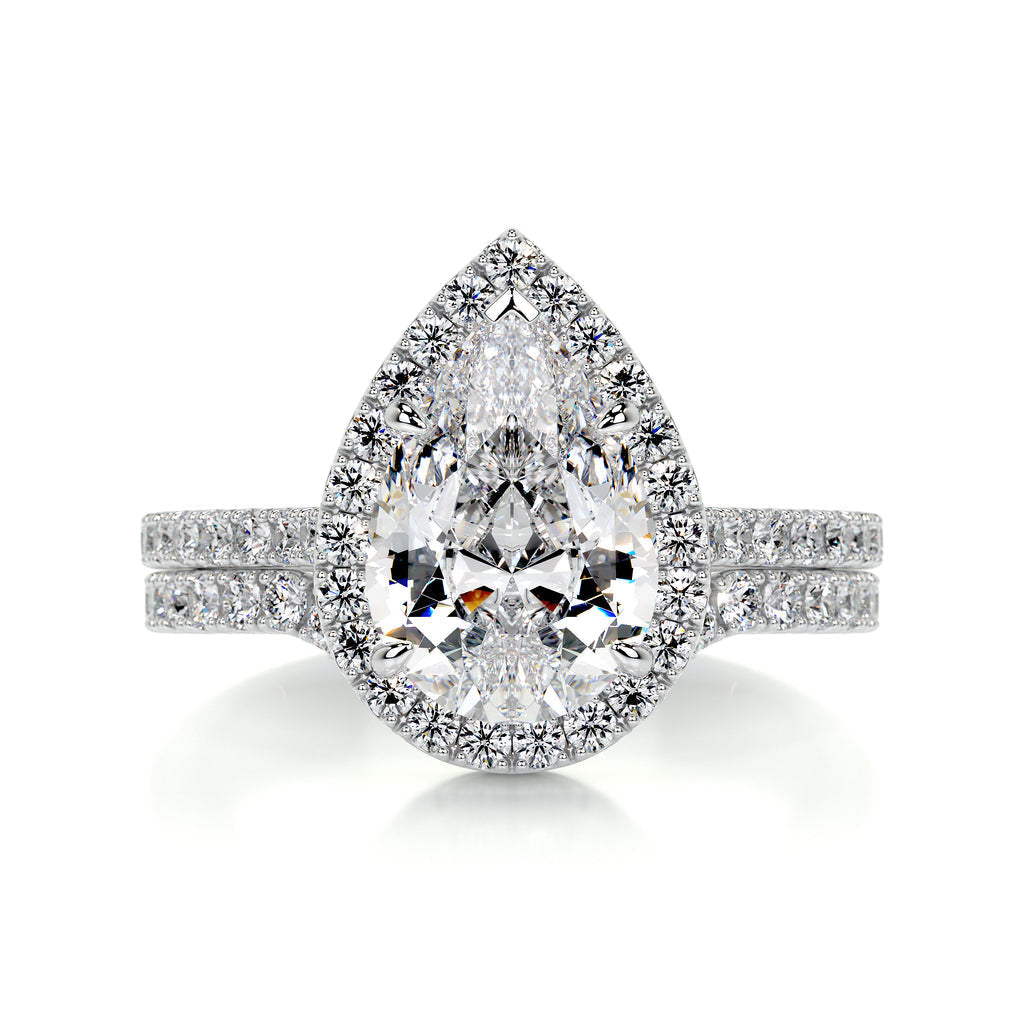 2.0 CT Pear Lab Grown Diamond Halo Bridal Ring Set 1