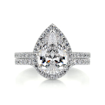 2.0 CT Pear Lab Grown Diamond Halo Bridal Ring Set 1