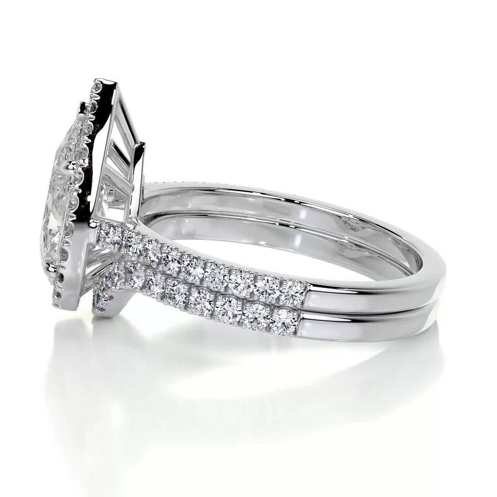 2.0 CT Pear Lab Grown Diamond Halo Bridal Ring Set 5