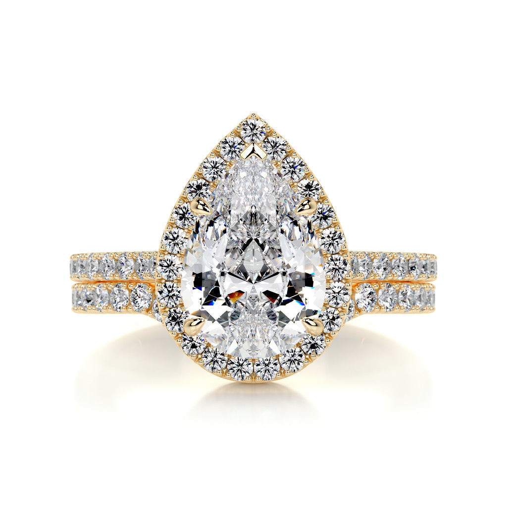 2.0 CT Pear Lab Grown Diamond Halo Bridal Ring Set 6