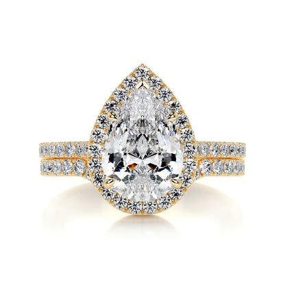 2.0 CT Pear Lab Grown Diamond Halo Bridal Ring Set 6