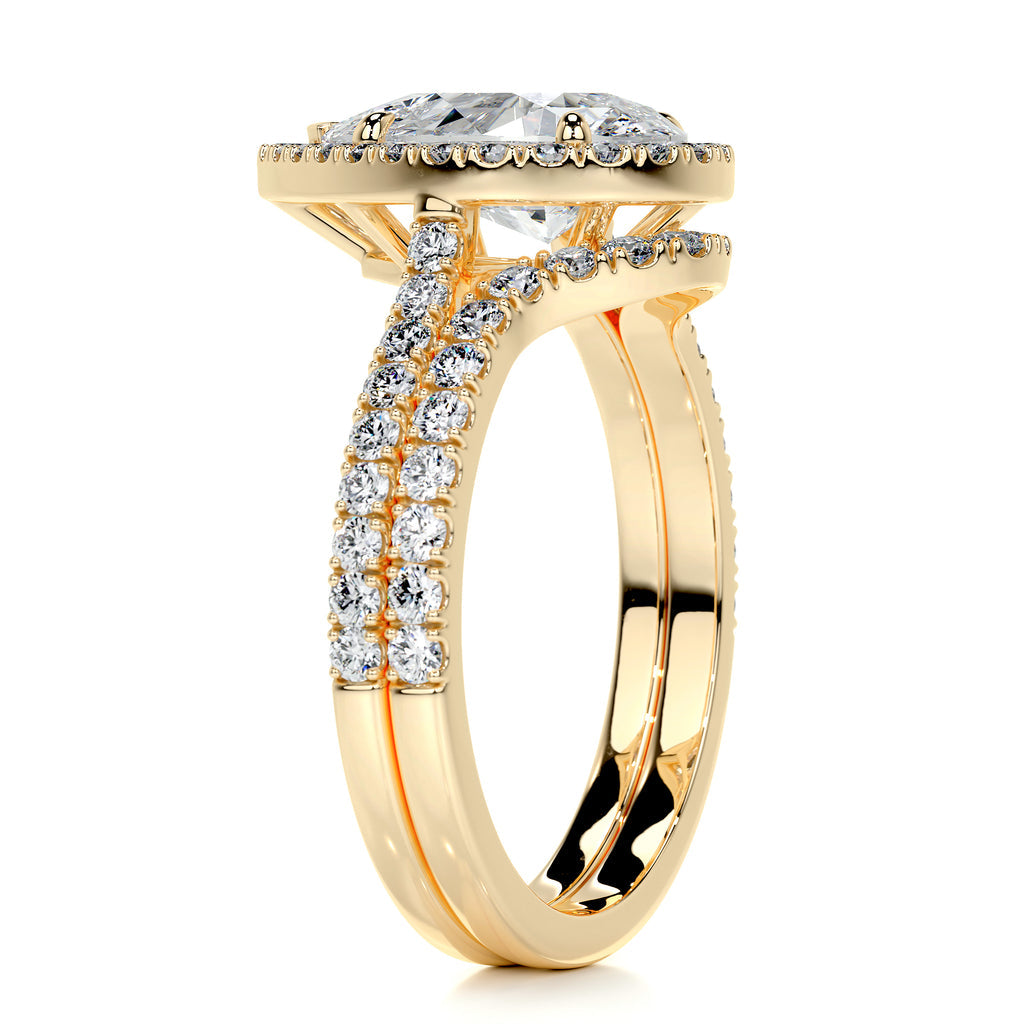 2.0 CT Pear Lab Grown Diamond Halo Bridal Ring Set 10
