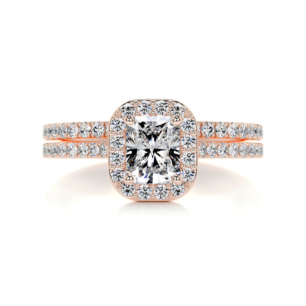 1.0 CT Radiant Cut Lab Grown Diamond Halo Pave Bridal Ring Set 11