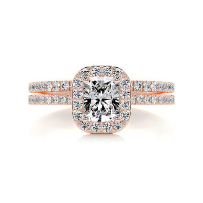 1.0 CT Radiant Cut Lab Grown Diamond Halo Pave Bridal Ring Set 11