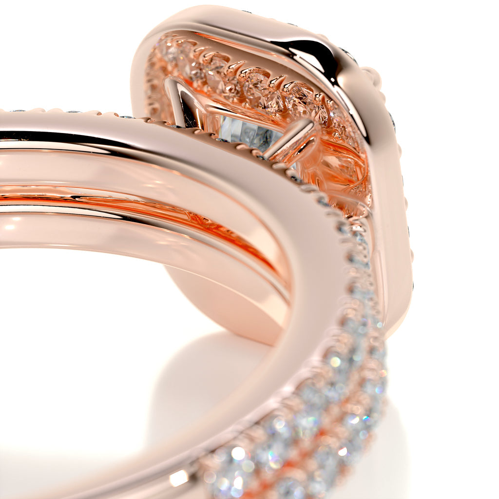 1.0 CT Radiant Cut Lab Grown Diamond Halo Pave Bridal Ring Set 14