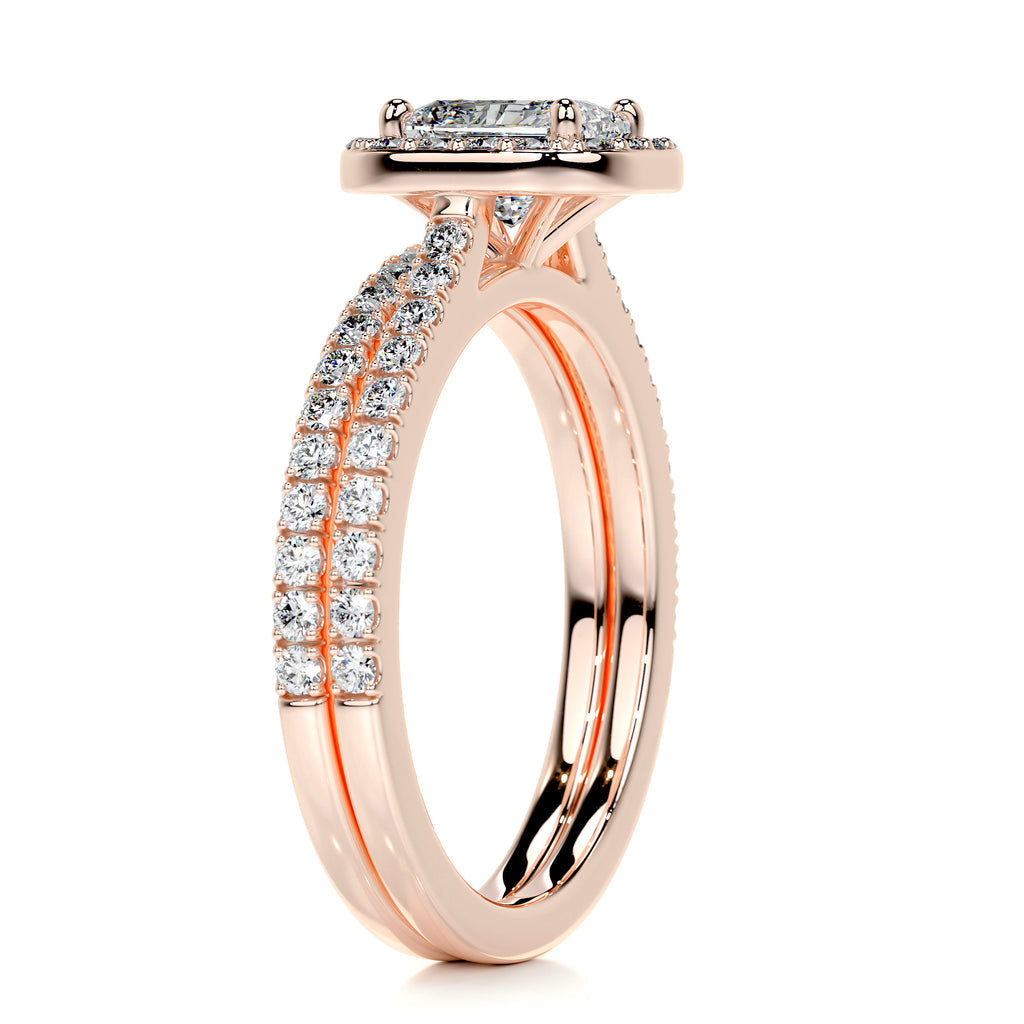 1.0 CT Radiant Cut Lab Grown Diamond Halo Pave Bridal Ring Set 15