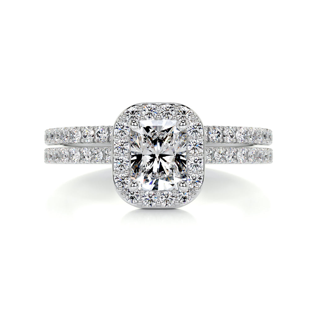 1.0 CT Radiant Cut Lab Grown Diamond Halo Pave Bridal Ring Set 1