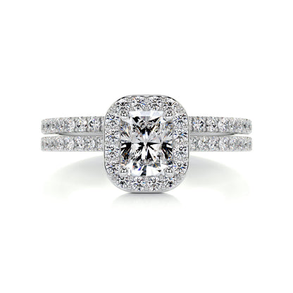 1.0 CT Radiant Cut Lab Grown Diamond Halo Pave Bridal Ring Set 1