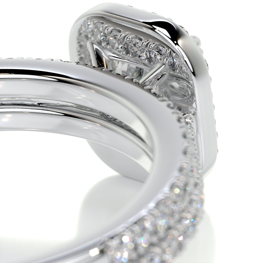 1.0 CT Radiant Cut Lab Grown Diamond Halo Pave Bridal Ring Set 3