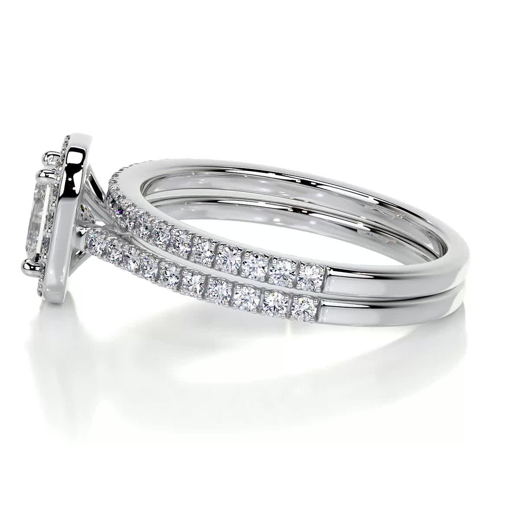 1.0 CT Radiant Cut Lab Grown Diamond Halo Pave Bridal Ring Set