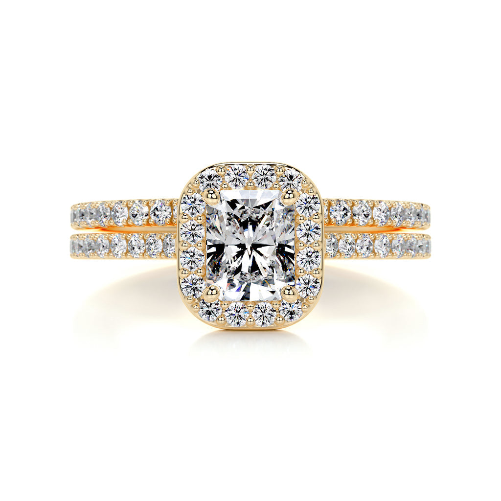 1.0 CT Radiant Cut Lab Grown Diamond Halo Pave Bridal Ring Set 6