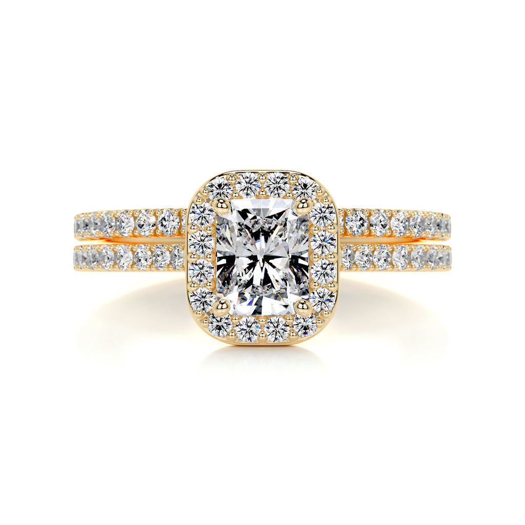 1.0 CT Radiant Cut Lab Grown Diamond Halo Pave Bridal Ring Set