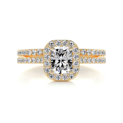 1.0 CT Radiant Cut Lab Grown Diamond Halo Pave Bridal Ring Set 6