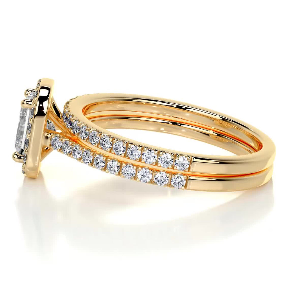 1.0 CT Radiant Cut Lab Grown Diamond Halo Pave Bridal Ring Set 9
