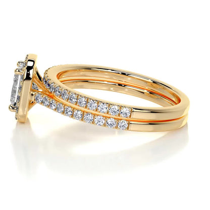 1.0 CT Radiant Cut Lab Grown Diamond Halo Pave Bridal Ring Set 9