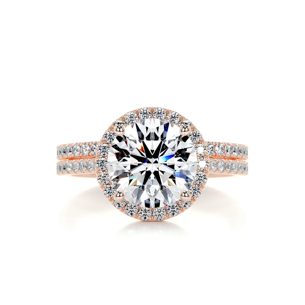 2.0 CT Round Lab Grown Diamond Halo Bridal Ring Set 11