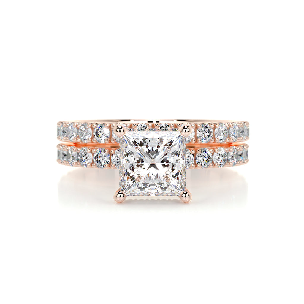 1.50 CT Princess Cut Lab Grown Diamond Hidden Halo Bridal Ring Set 11