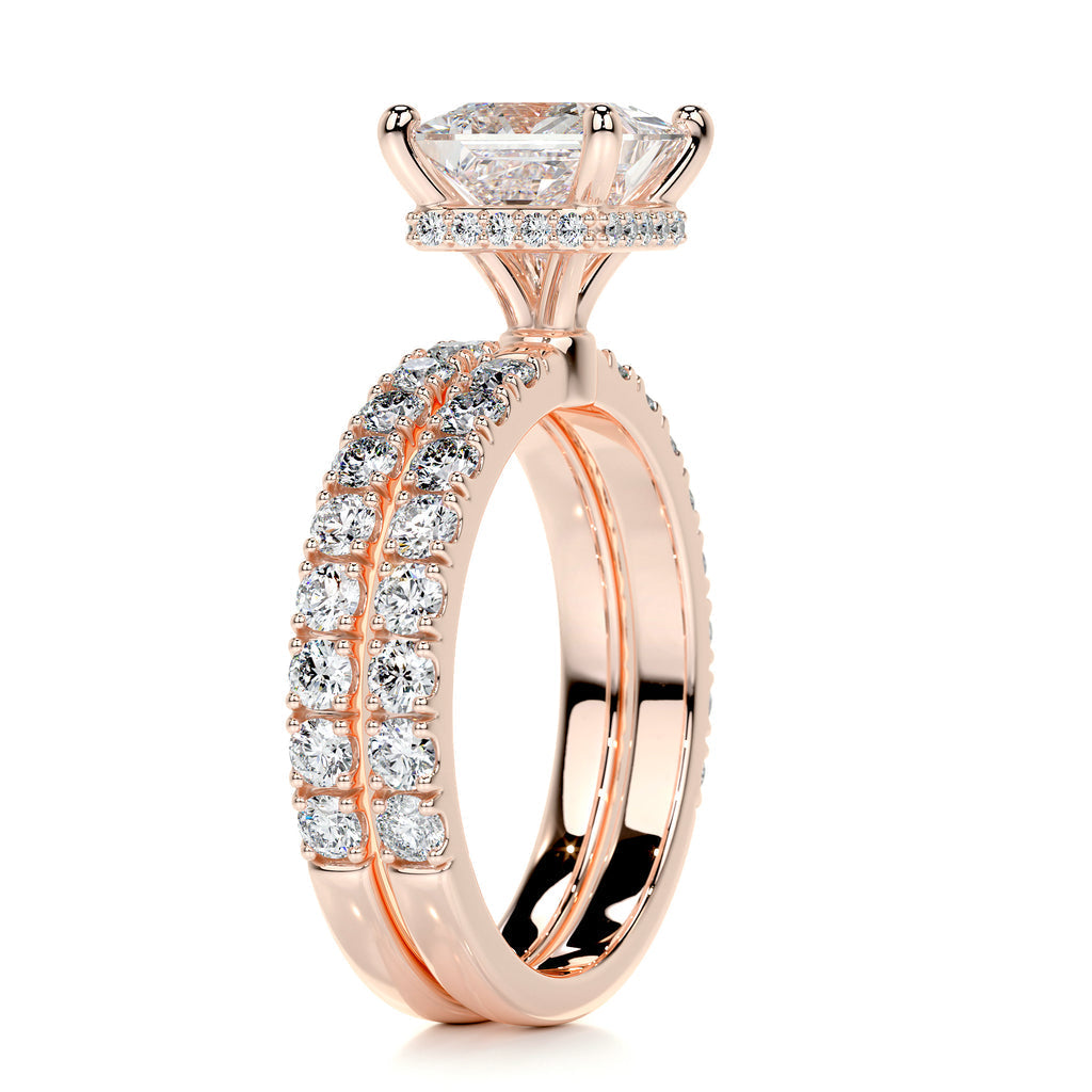 1.50 CT Princess Cut Lab Grown Diamond Hidden Halo Bridal Ring Set 15