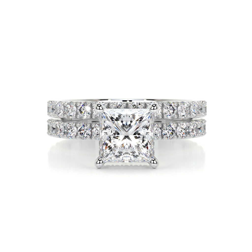 1.50 CT Princess Cut Lab Grown Diamond Hidden Halo Bridal Ring Set