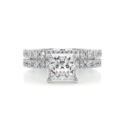 1.50 CT Princess Cut Lab Grown Diamond Hidden Halo Bridal Ring Set 1