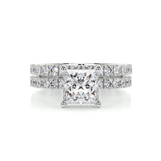 1.50 CT Princess Cut Lab Grown Diamond Hidden Halo Bridal Ring Set