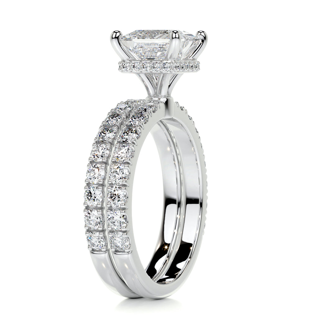 1.50 CT Princess Cut Lab Grown Diamond Hidden Halo Bridal Ring Set 5