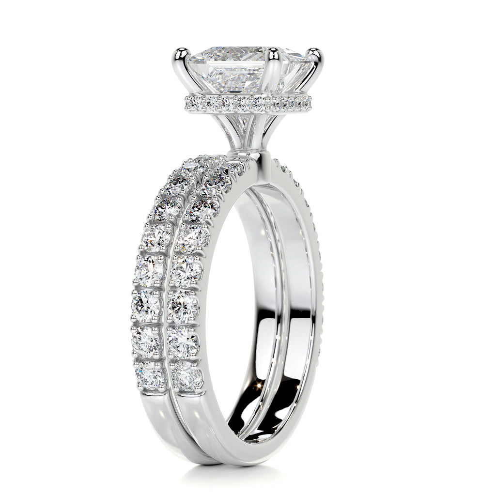 1.50 CT Princess Cut Lab Grown Diamond Hidden Halo Bridal Ring Set