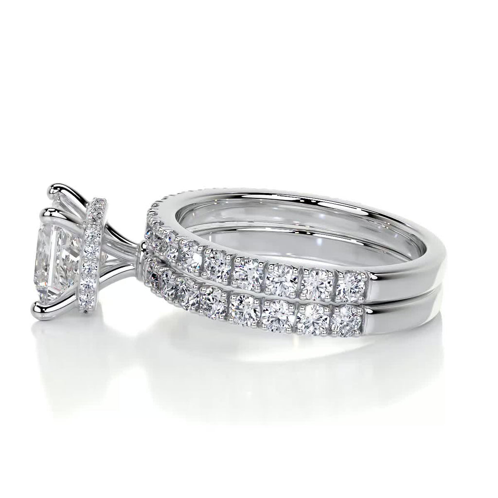 1.50 CT Princess Cut Lab Grown Diamond Hidden Halo Bridal Ring Set 4