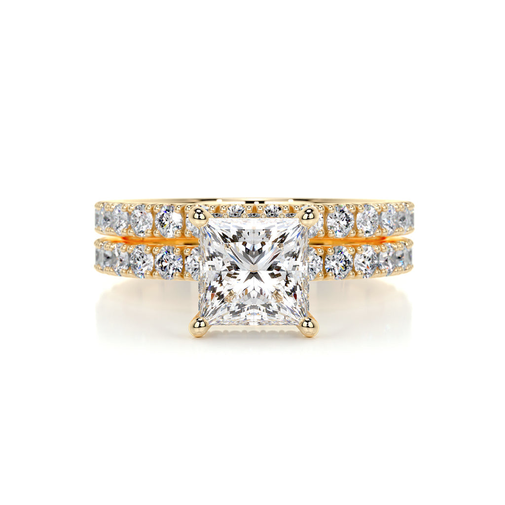 1.50 CT Princess Cut Lab Grown Diamond Hidden Halo Bridal Ring Set 6