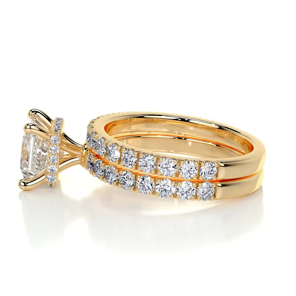 1.50 CT Princess Cut Lab Grown Diamond Hidden Halo Bridal Ring Set 9