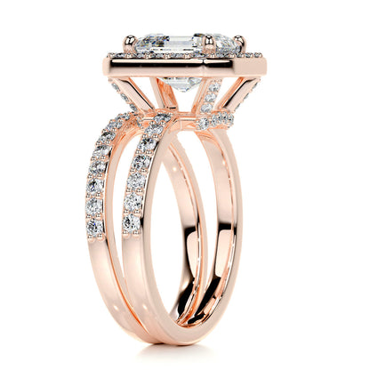1.05 CT Asscher Cut Lab Grown Diamond Halo Bridal Ring Set 15