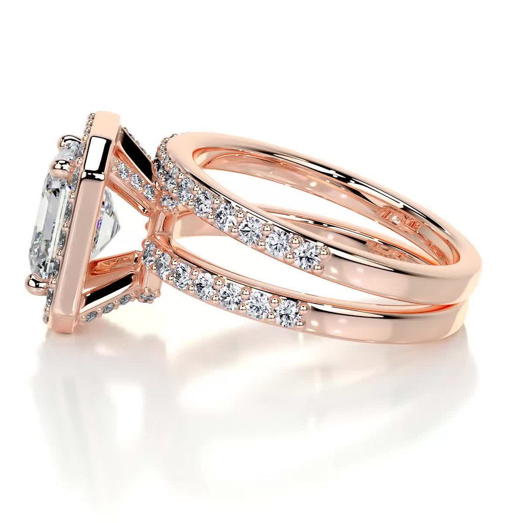 1.05 CT Asscher Cut Lab Grown Diamond Halo Bridal Ring Set 14